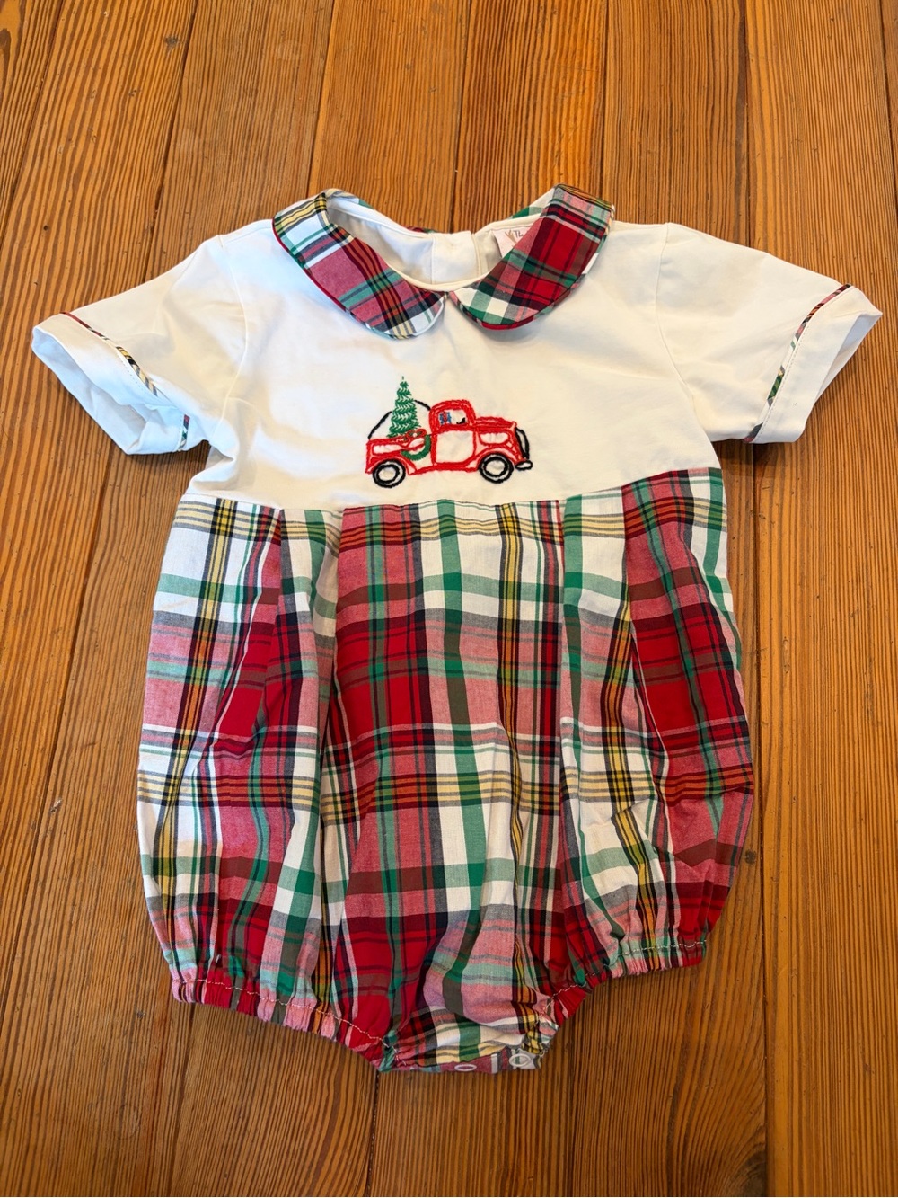 Boys Holiday Christmas Plaid Bubble with Red Truck
